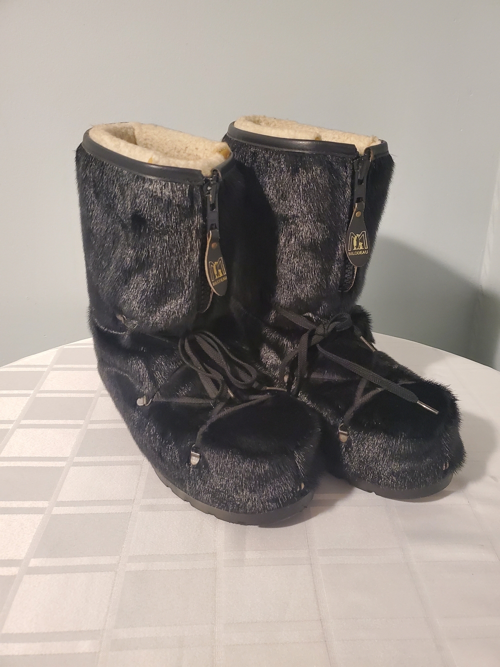 Bilodeau Seal Fur Black Winter Boots with Shearling Lining